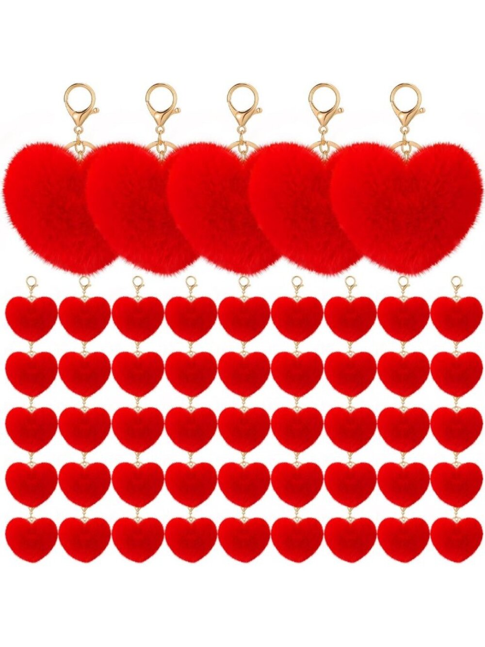 50 Pcs Valentine's Day Heart Pom Poms Keychain Set | Fluffy Heart Bag Accessory